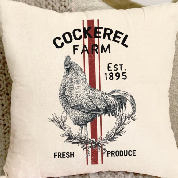 French Country, Pillow Cover, Grain Sack, Rooster - Picture 3 of 4